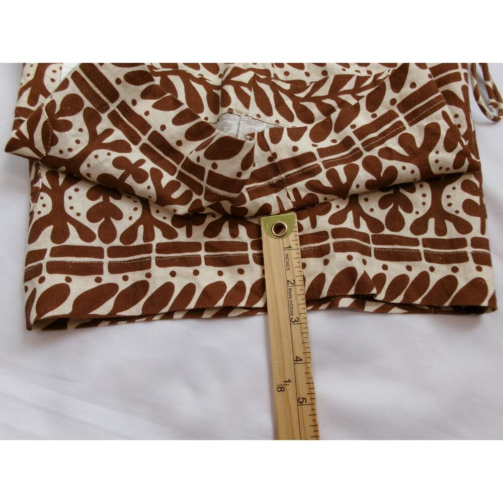 NWT Zara Linen Blend Printed Shorts Brown Cream Drawstring Size Small - Picture 5 of 5